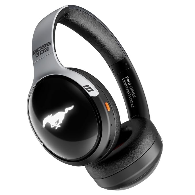 GOBOULT Mustang Thunder Bluetooth Headphones with Upto 70H Playtime, BoomX Technology, Brightness LEDs, 40mm Driver, Zen ENC Mic, BTv 5.4, Type-C Fast Charging, Over Ear Wireless Headphone with Mic