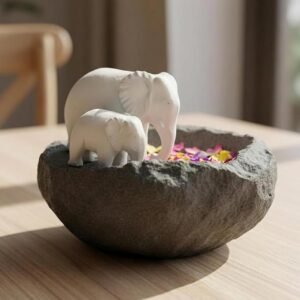 eCraftIndia Elephant Statues Decorative Urli Bowl for Home Decor (Resin Black) | Urli Set for Decoration Floating Flowers Tea Light Candle Holder | Diwali Decoration Items Visit the eCraftIndia Store