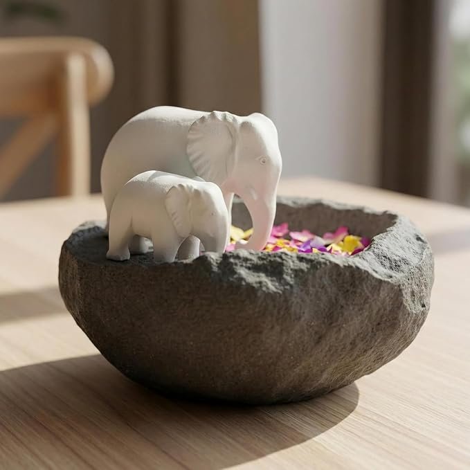 eCraftIndia Elephant Statues Decorative Urli Bowl for Home Decor (Resin Black) | Urli Set for Decoration Floating Flowers Tea Light Candle Holder | Diwali Decoration Items Visit the eCraftIndia Store