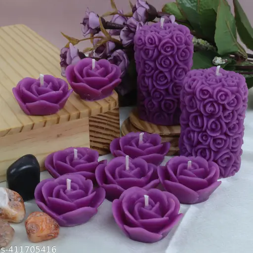 Wax Scented Candles For Home Decor, Lavender Fragrance, Pillar And Floating Candles Combo, Purple Colour, Pack Of 10, 4 X 7 Cm Visit the Shraddha Creation Store